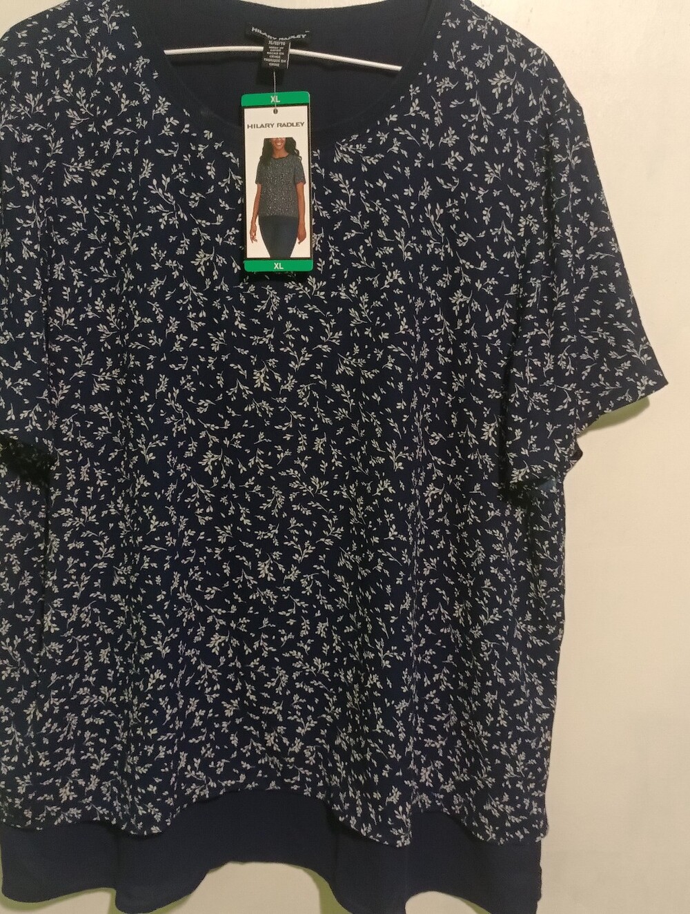 Hilary Radley Navy White Floral Office Work Wear Capsule mature XL Short Sleeve